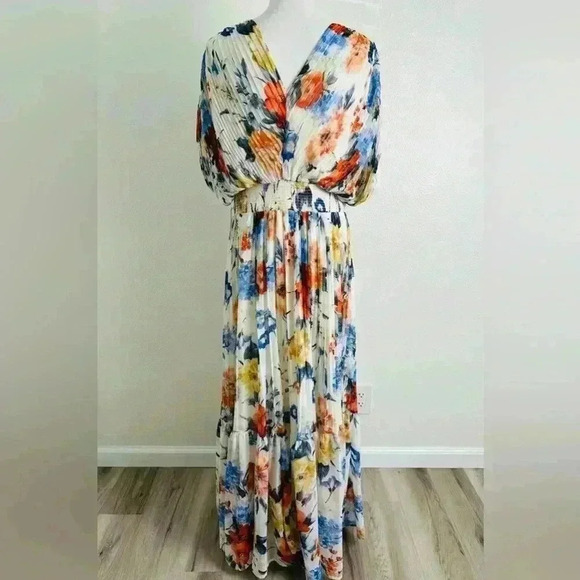 Express Floral Draped Sleeve Pleated Maxi Dress Size Large - Picture 9 of 14